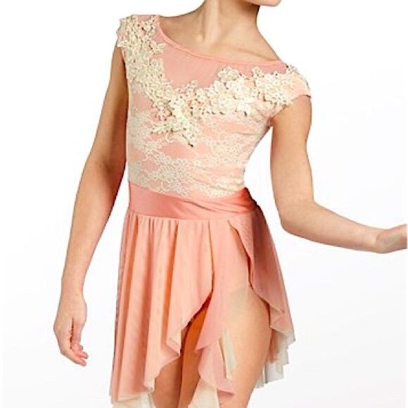 WEISSMAN Dance Costume peach orange lace Till I Fall Asleep 12505 -MC 10/12 - Picture 1 of 11